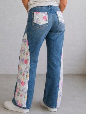 Upcycled- Petal Path Quilted Jeans
